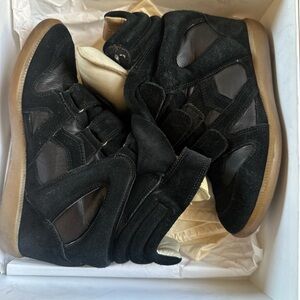 Black suede Isabel Marant High Top sneaker .